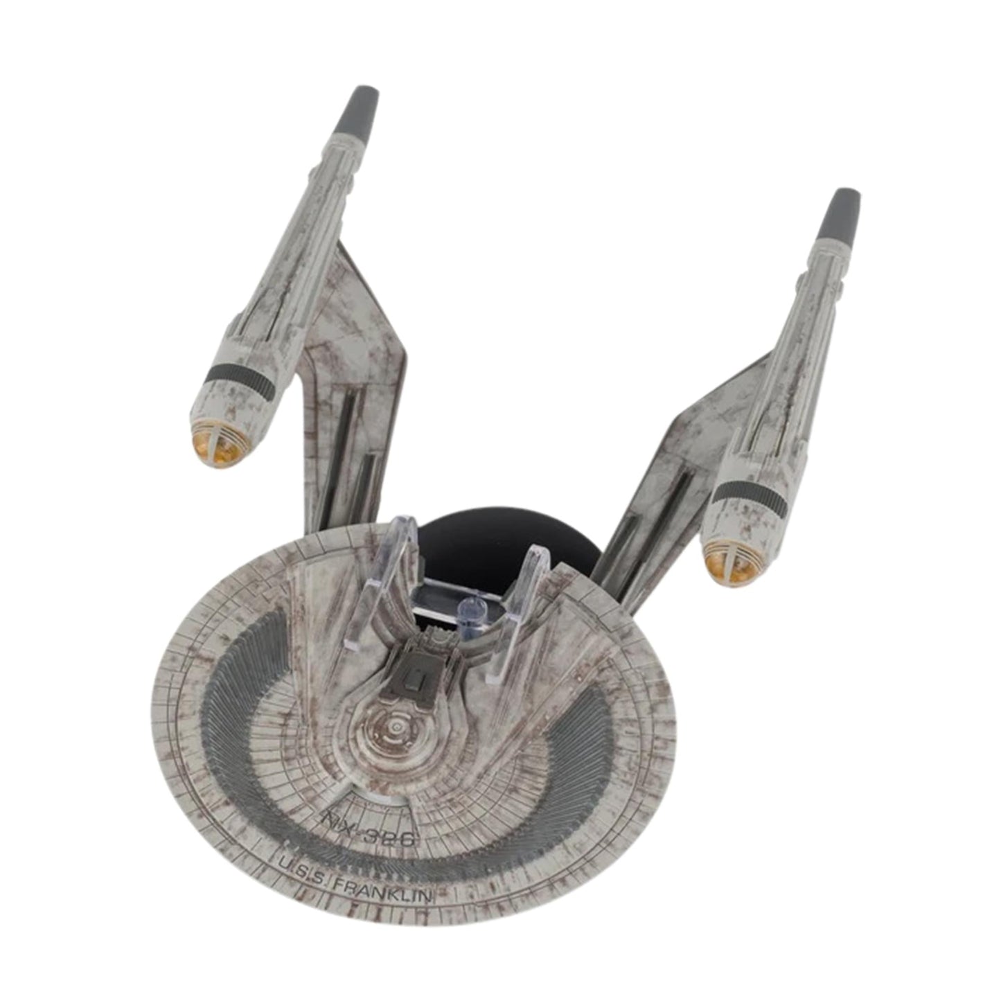 Port side profile of the USS Franklin starship against a neutral background