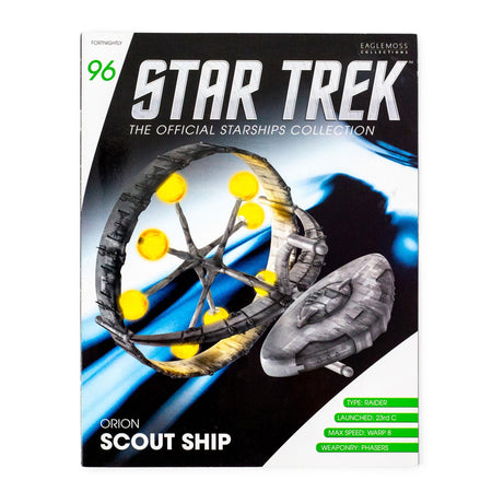Front cover of Star Trek Starships Magazine Issue 96 featuring an illustration of the Orion Scout Ship in space