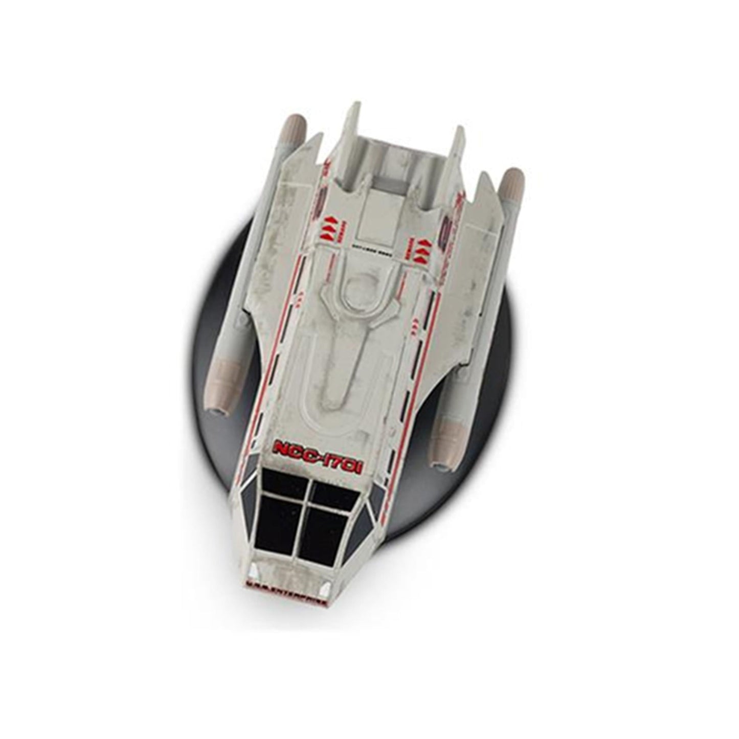 Rear view of a shuttlecraft model showing impulse engine exhausts and nacelles