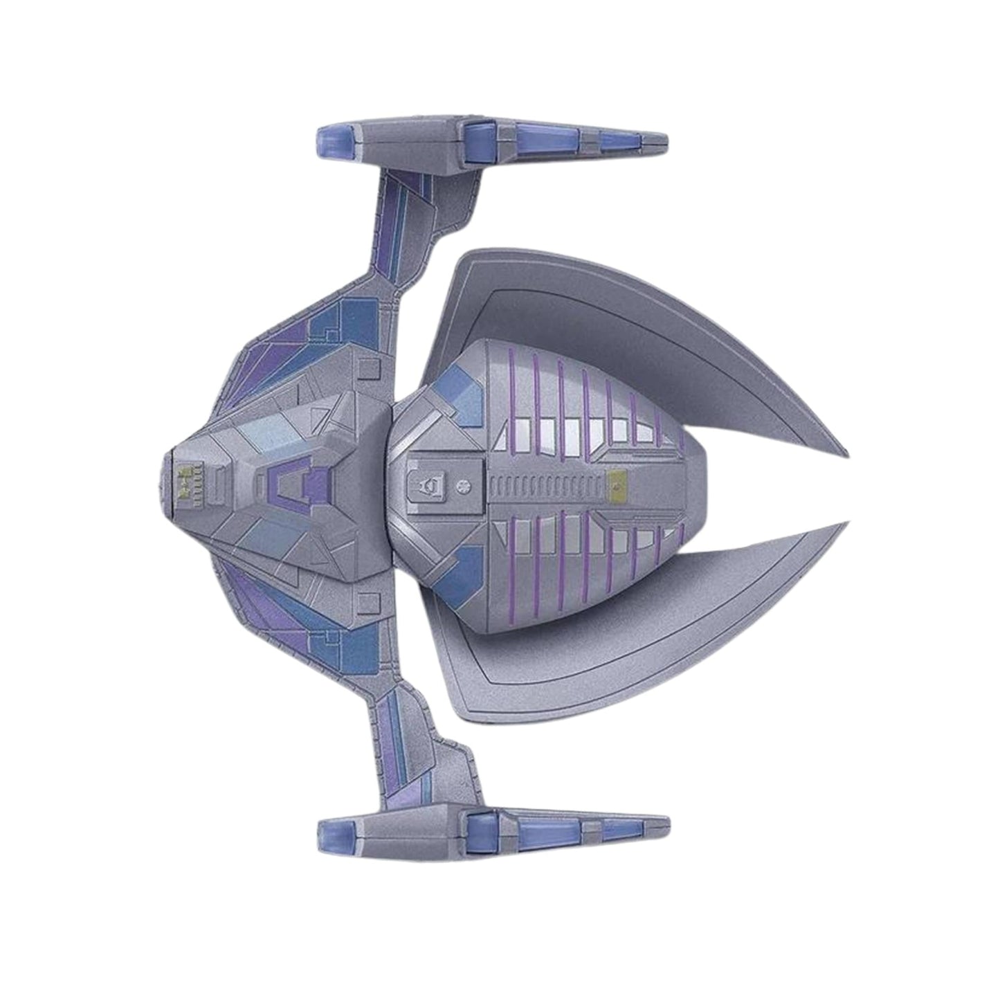 Angled perspective shot showcasing the complete starship model and its custom collector display base
