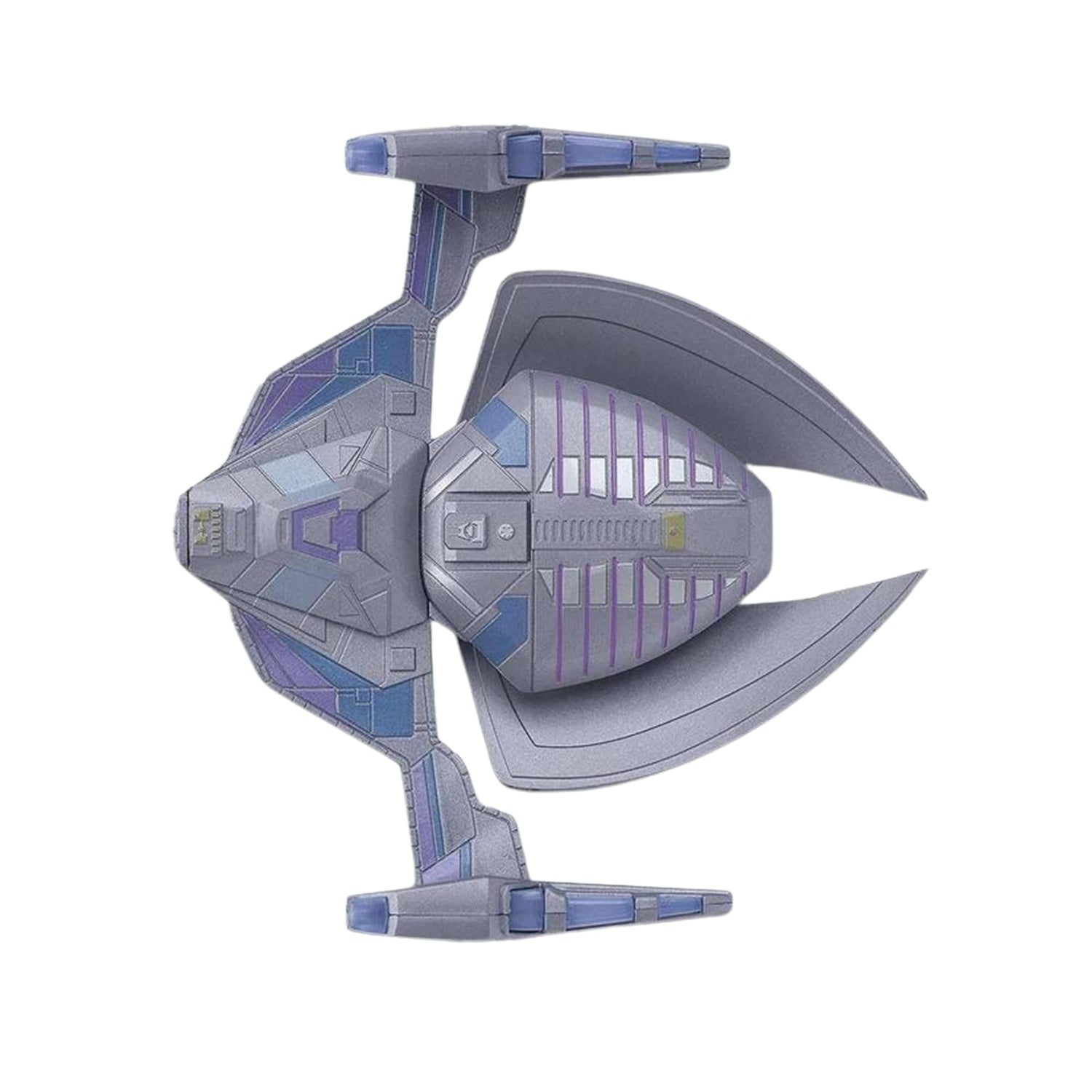 Angled perspective shot showcasing the complete starship model and its custom collector display base