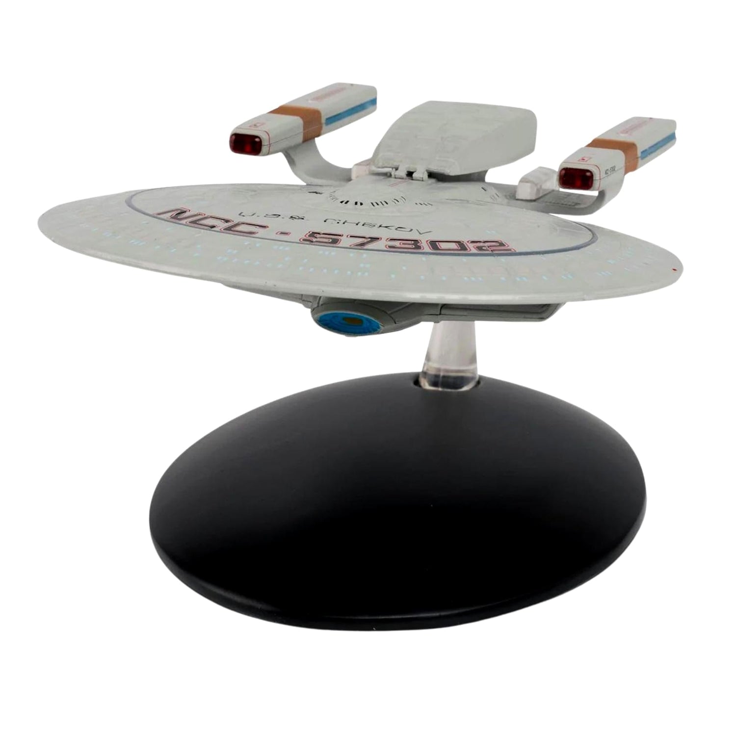 Front profile view of the Star Trek die-cast starship replica displaying its forward deflector array and command superstructure