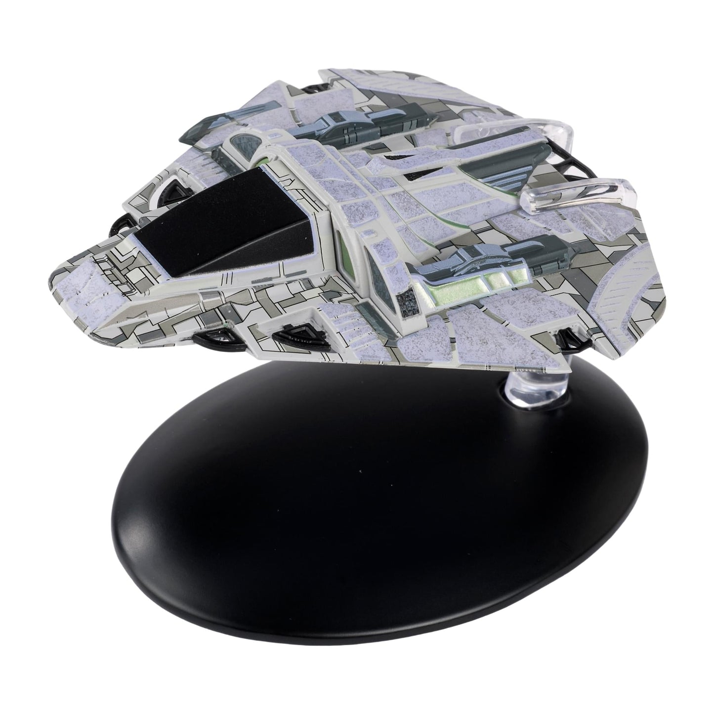 Eaglemoss Star Trek Bomar patrol ship replica displayed on a stand against a neutral background