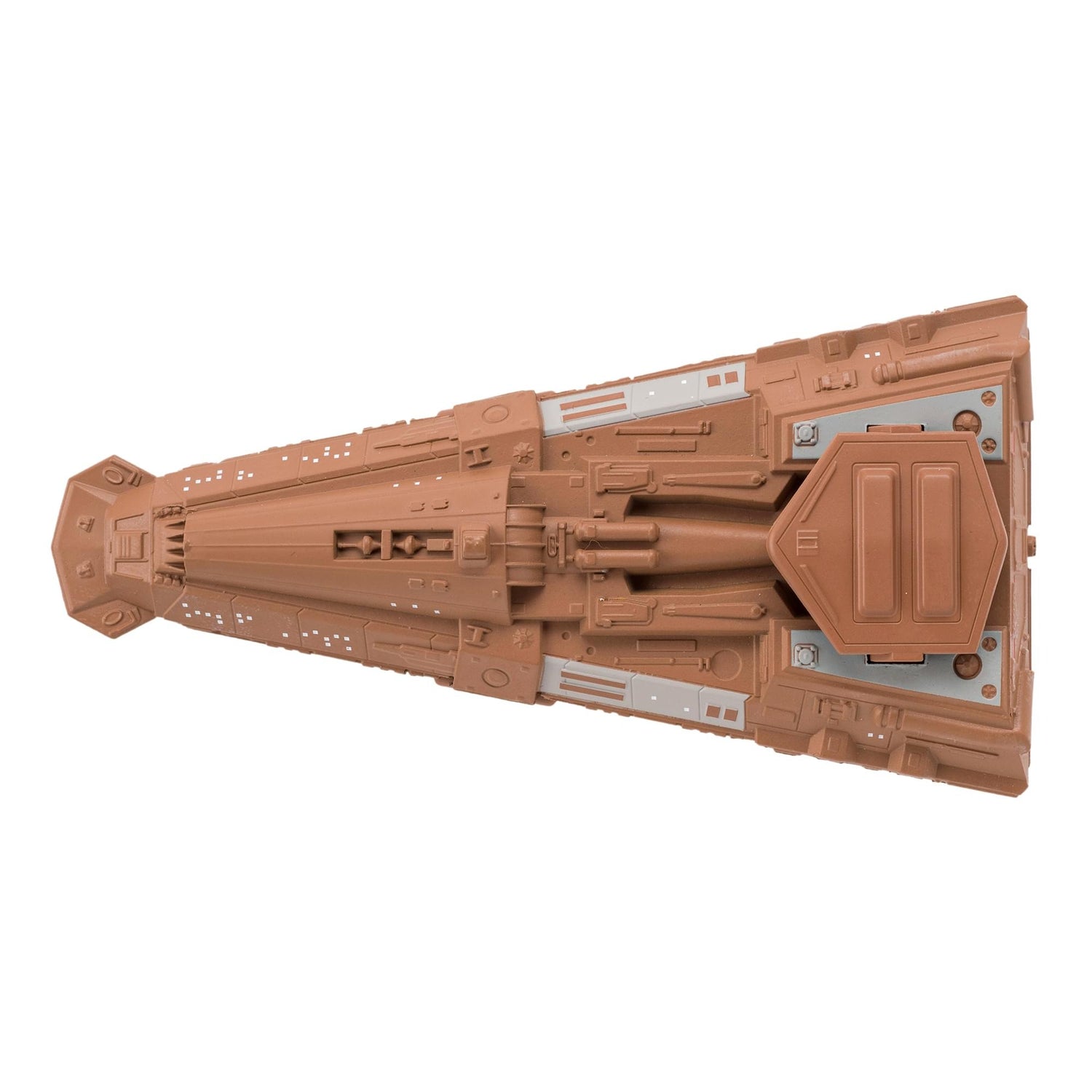 Angled perspective showcasing the underside hull details and markings of the Antares-class transport