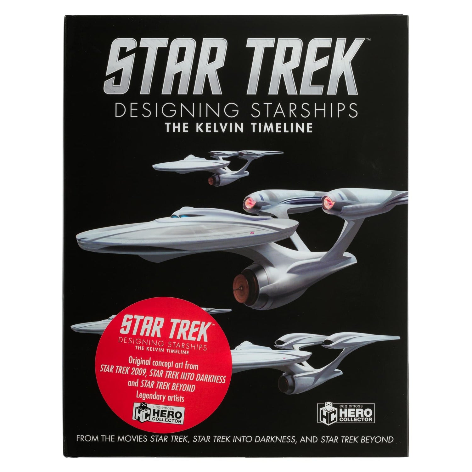 Front cover of the Eaglemoss Star Trek Designing Starships Book featuring the Kelvin Timeline logo and starship graphics