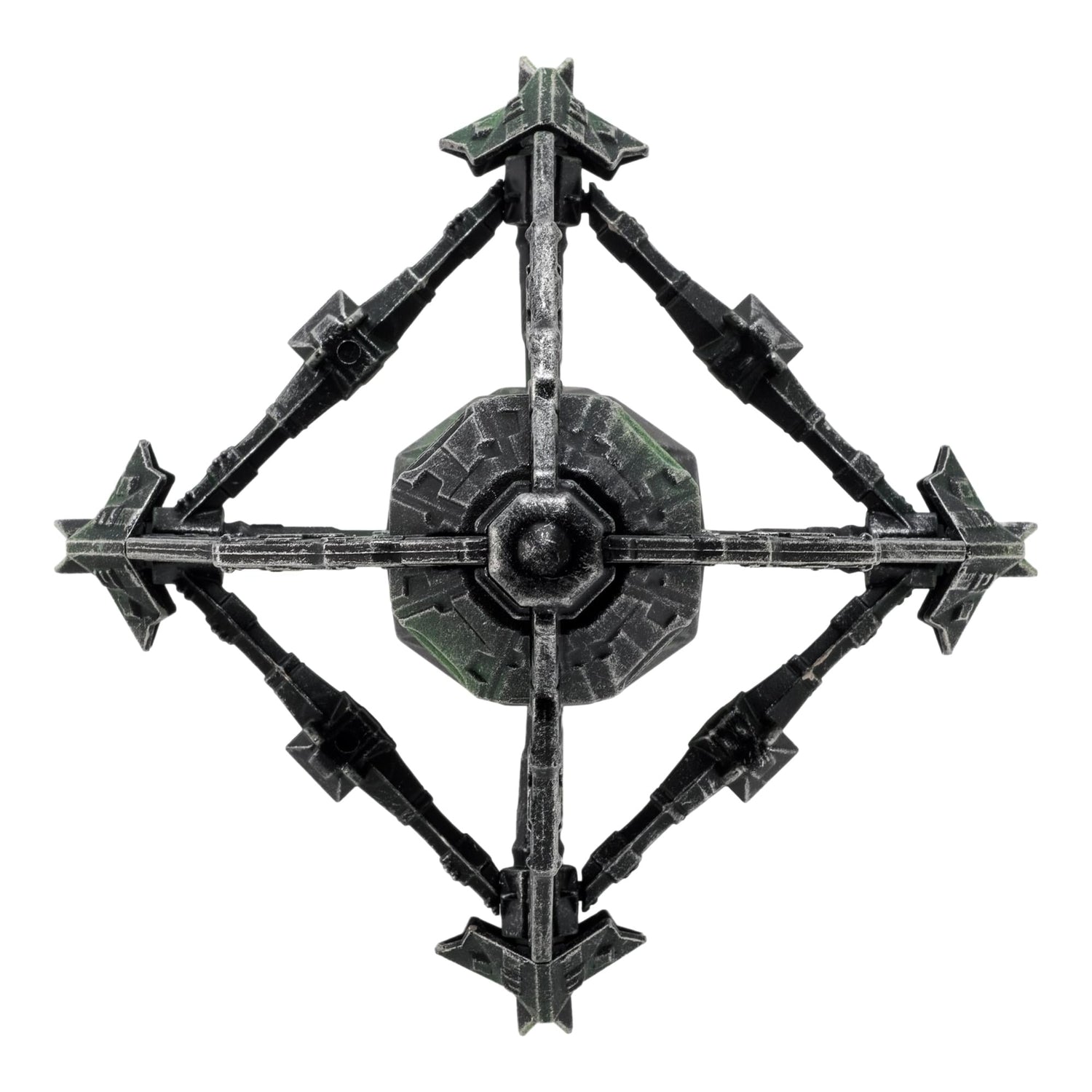 Close-up shot of the display base and plaque accompanying the Borg vessel replica