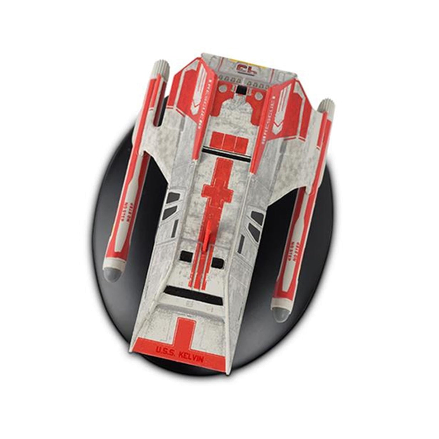 Rear view of a Star Trek shuttlecraft model displaying impulse engine exhausts