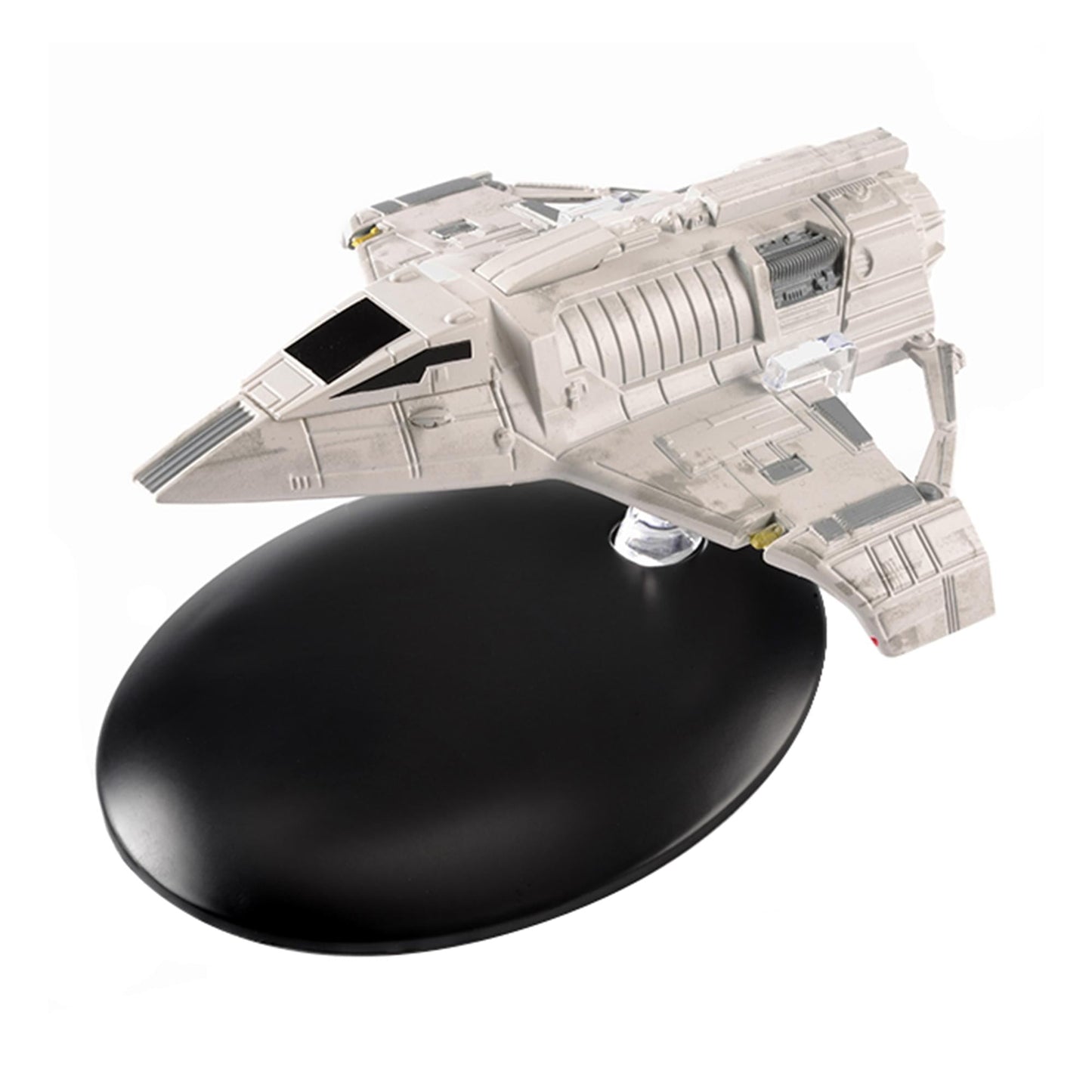 Eaglemoss Star Trek starship replica of Kira's Raider shown in front view, displaying the distinct asymmetrical Bajoran hull design.