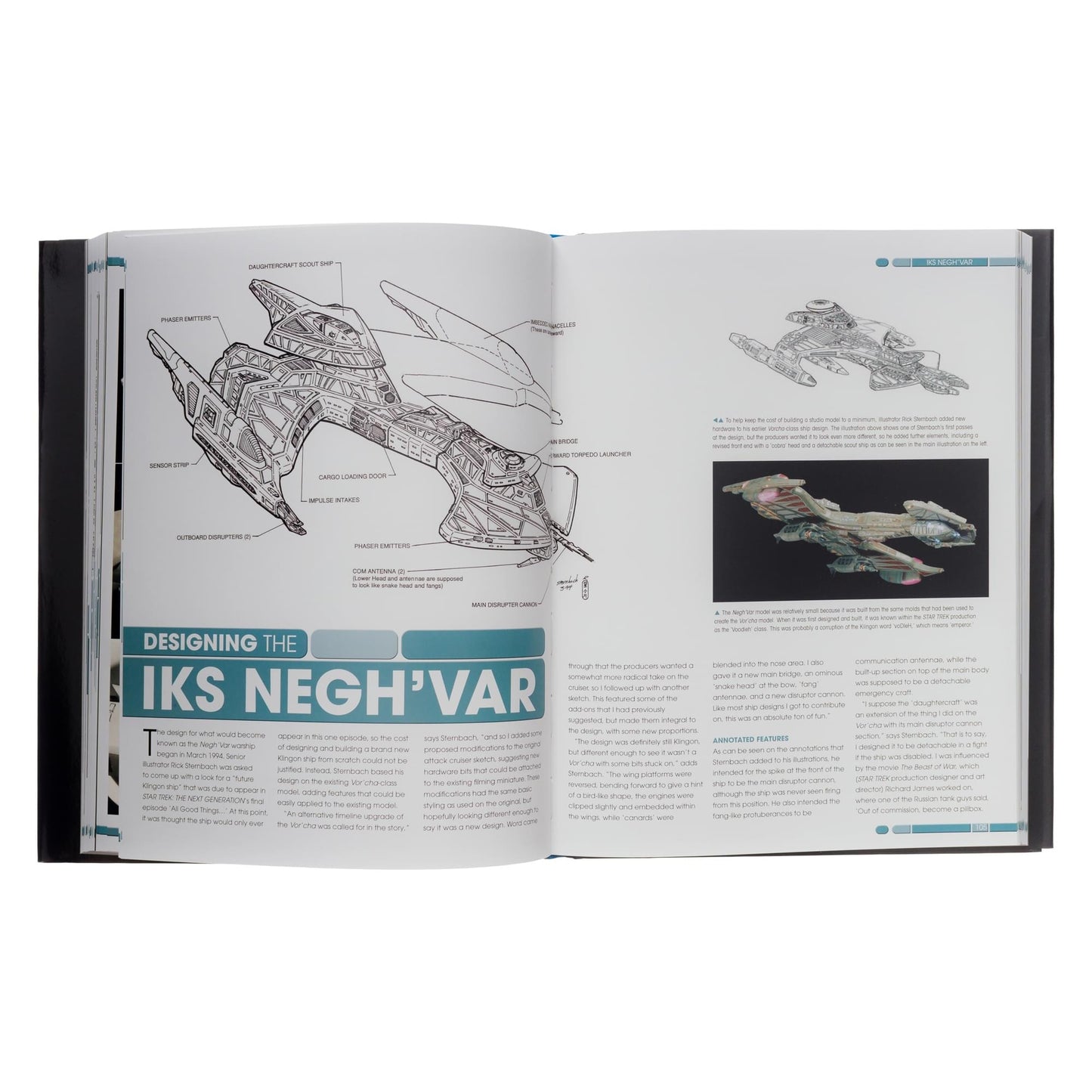 Close-up of an interior page showing original production sketches and concept art for a starship