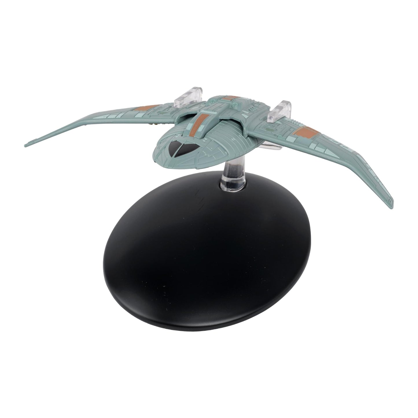 Rear view of the die-cast Star Trek starship replica highlighting engine nacelles