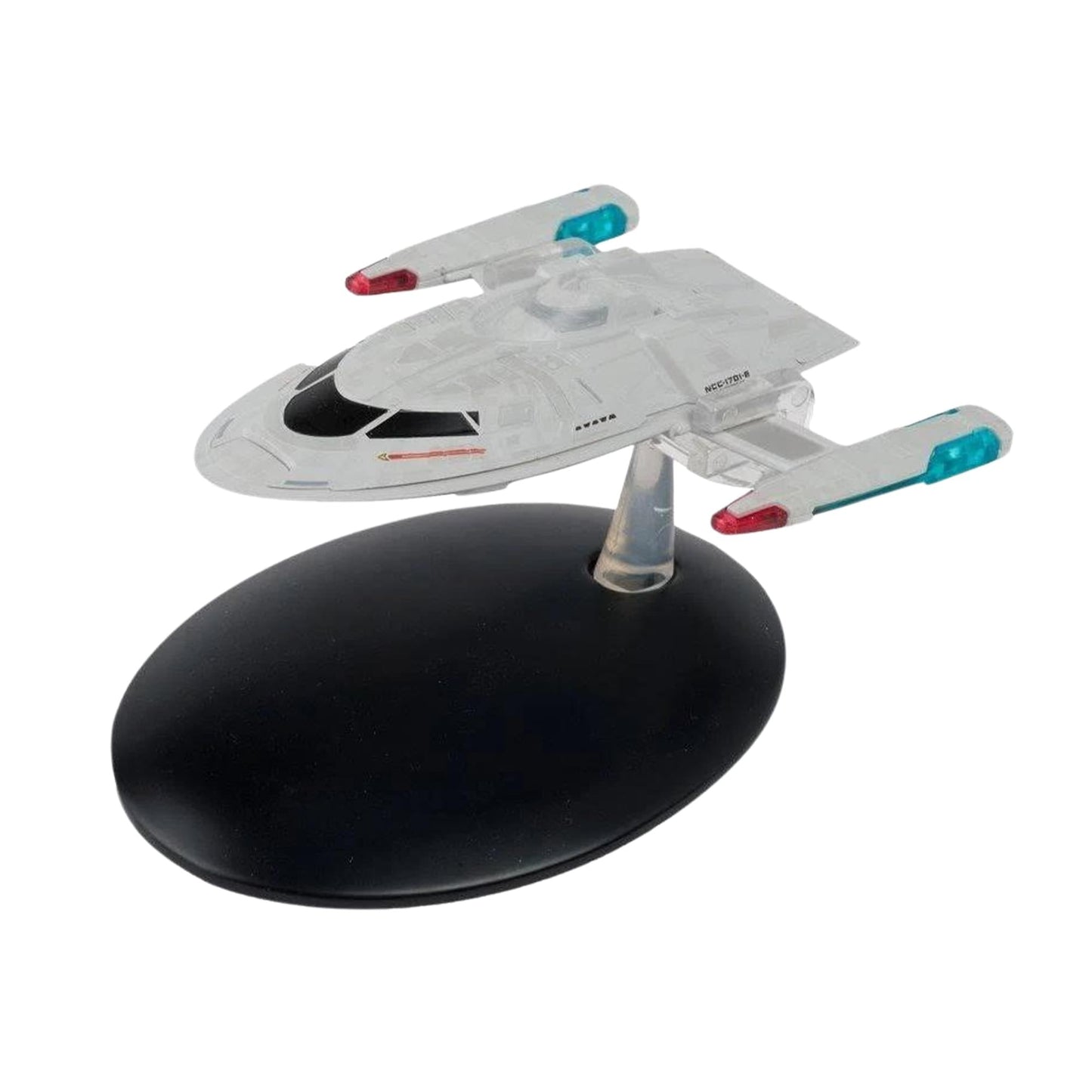 Close-up detail of the Captain Yacht hull, showcasing hand-painted Starfleet registry markings and paneling