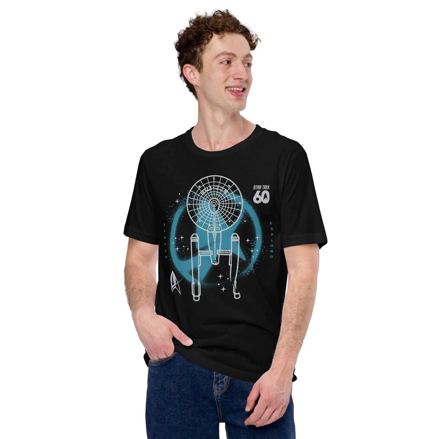 Back view of the solid black Star Trek t-shirt with a clean, unprinted finish