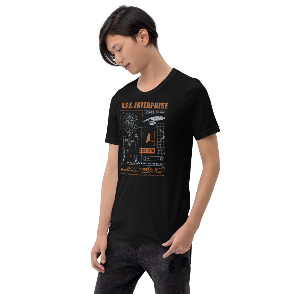 Close-up view of the U.S.S. Enterprise graphic design on the Star Trek crewneck t-shirt