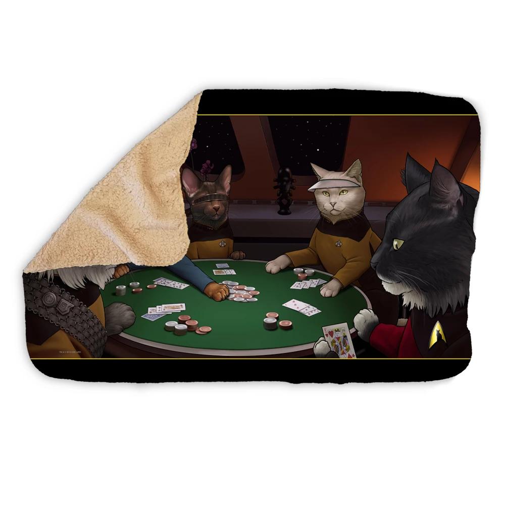 Star Trek: The Next Generation Poker Cats Sherpa Blanket