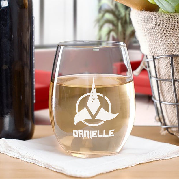 Star Trek Klingon Logo Personalized Laser Engraved Stemless Wine Glass
