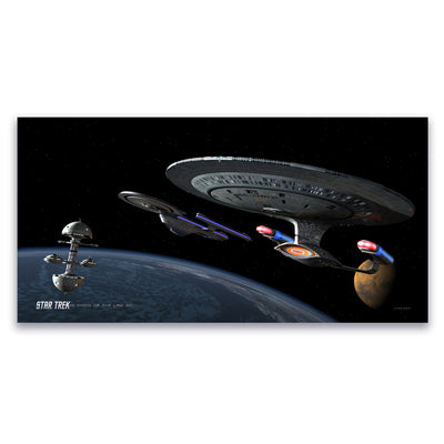 Star Trek: The Next Generation Ships of the Line Making for Deep Water Satin Poster