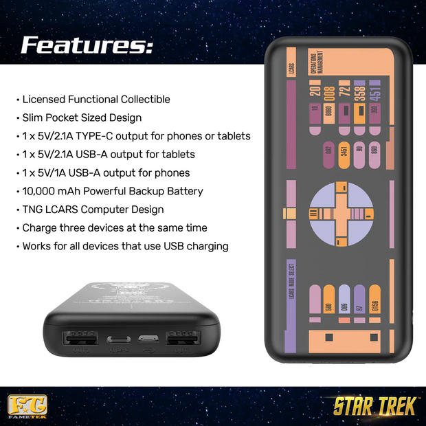 Star Trek: The Next Generation Slim 10,000mAh Triple Charging Power Bank With LCARS Design