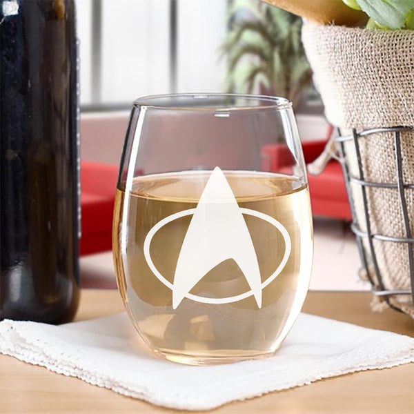 Star Trek Stemless Wine Glass Decorative Etched Medical Emblem | Holds 20 Ounces