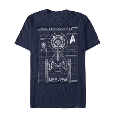 Star Trek: Discovery Ship Schematic Blue Glow Graphic T-Shirt